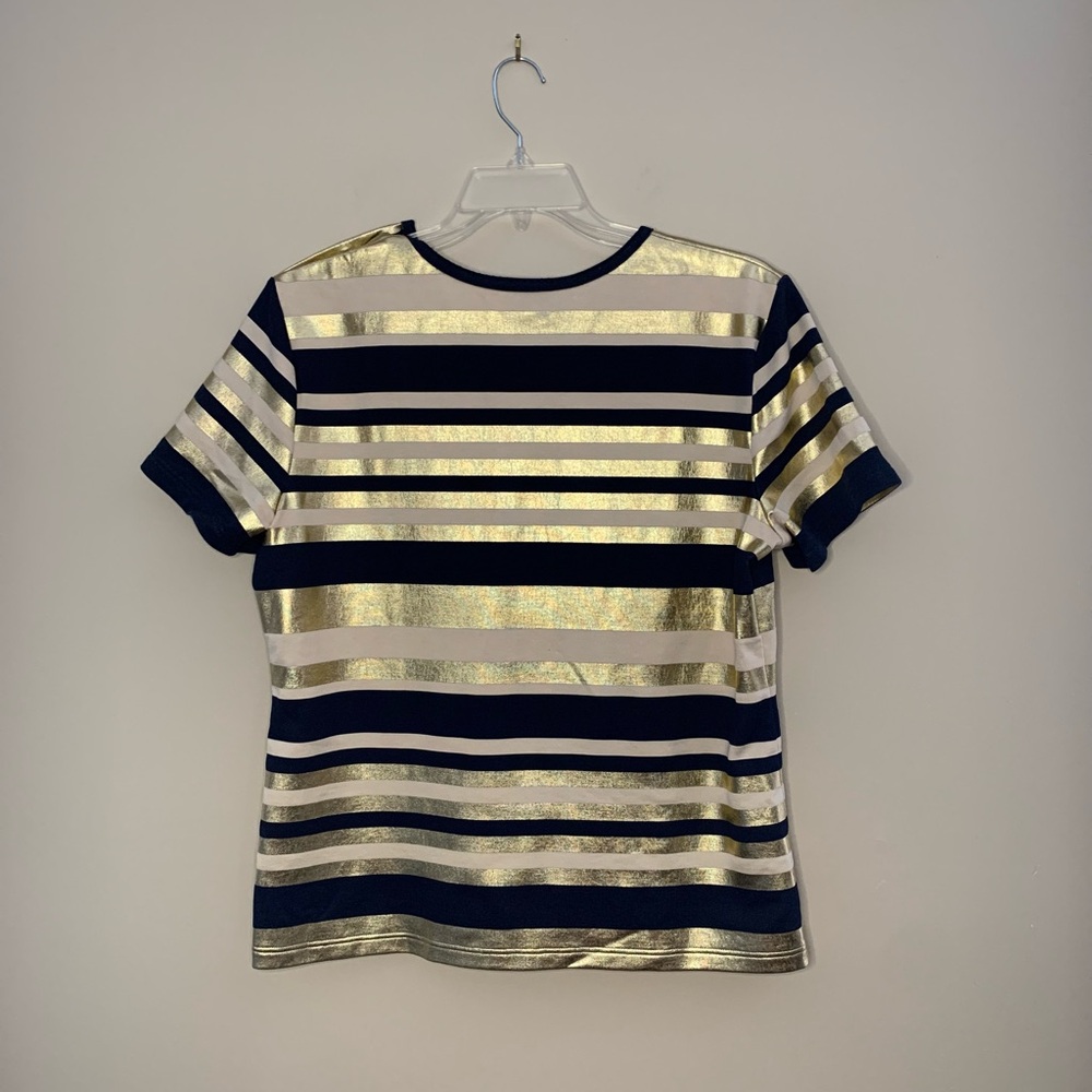 Chanel navy / gold striped top with short sleeves and gold buttons. FR 46- US 14 - Picture 3 of 9